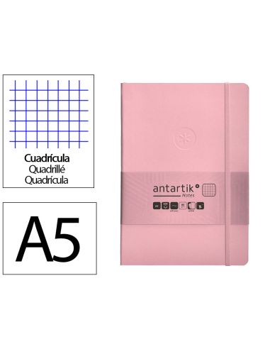 Cuaderno Con Gomilla Antartik Notes Tapa Blanda A5 Hojas Cuadricula Rosa Pastel 80 Hojas 80 Gr Fsc