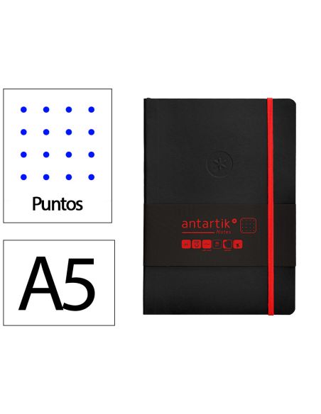 Cuaderno Con Gomilla Antartik Notes Tapa Blanda A5 Hojas Puntos Negro Y Rojo 80 Hojas 80 Gr Fsc