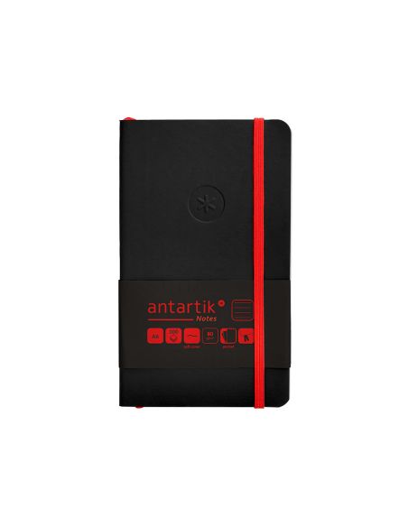 Cuaderno Con Gomilla Antartik Notes Tapa Blanda A6 Rayas Negro Y Rojo 100 Hojas 80 Gr Fsc