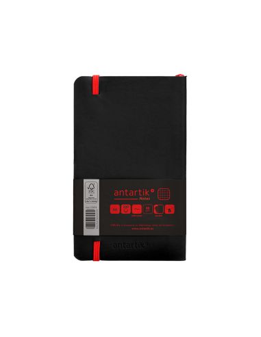 Cuaderno Con Gomilla Antartik Notes Tapa Blanda A6 Cuadricula Negro Y Rojo 100 Hojas 80 Gr Fsc