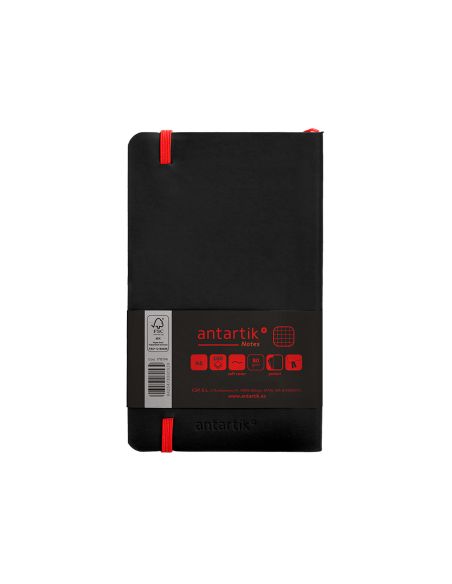 Cuaderno Con Gomilla Antartik Notes Tapa Blanda A6 Cuadricula Negro Y Rojo 100 Hojas 80 Gr Fsc