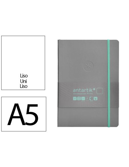 Cuaderno Con Gomilla Antartik Notes Tapa Blanda A5 Hojas Lisas Gris Y Turquesa 80 Hojas 80 Gr Fsc