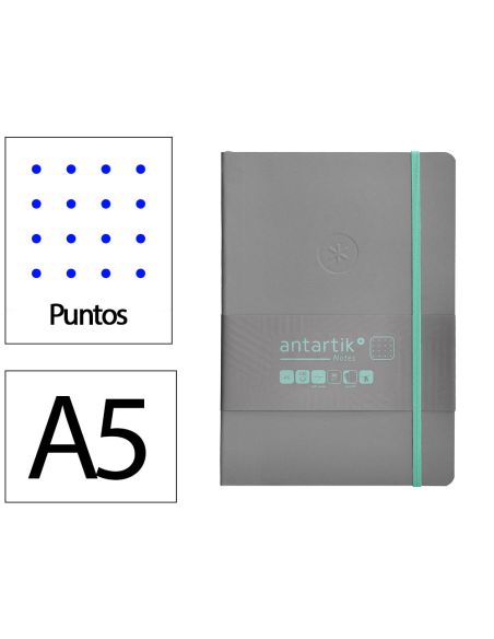 Cuaderno Con Gomilla Antartik Notes Tapa Blanda A5 Hojas Puntos Gris Y Turquesa 80 Hojas 80 Gr Fsc