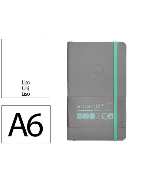 Cuaderno Con Gomilla Antartik Notes Tapa Blanda A6 Hojas Lisas Gris Y Turquesa 100 Hojas 80 Gr Fsc