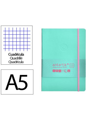 Cuaderno Con Gomilla Antartik Notes Tapa Blanda A5 Hojas Cuadricula Rosa Y Turquesa 80 Hojas 80 Gr Fsc