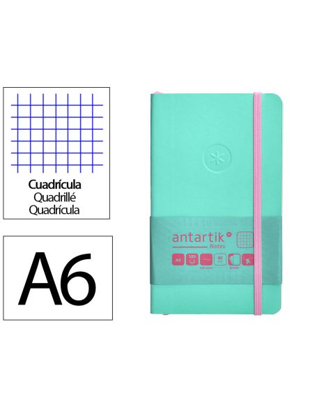 Cuaderno Con Gomilla Antartik Notes Tapa Blanda A6 Cuadricula Rosa Y Turquesa 100 Hojas 80 Gr Fsc