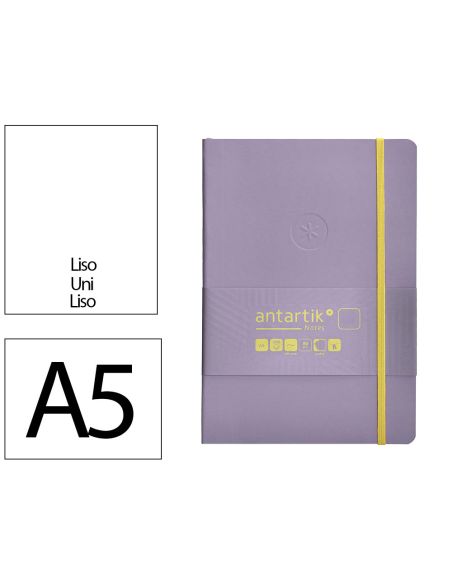 Cuaderno Con Gomilla Antartik Notes Tapa Blanda A5 Hojas Lisas Morado Y Amarillo 80 Hojas 80 Gr Fsc