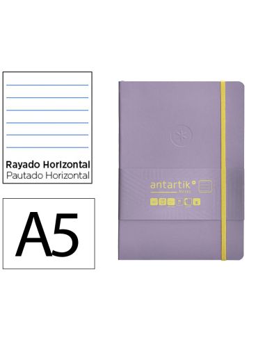 Cuaderno Con Gomilla Antartik Notes Tapa Blanda A5 Hojas Rayas Morado Y Amarillo 80 Hojas 80 Gr Fsc