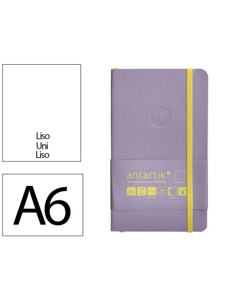 Cuaderno Con Gomilla Antartik Notes Tapa Blanda A6 Hojas Lisas Morado Y Amarillo 100 Hojas 80 Gr Fsc