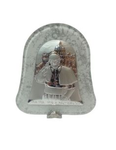 Repie Campana 7,5X8,5Cm Murano Blanco Plata Papa Francisco