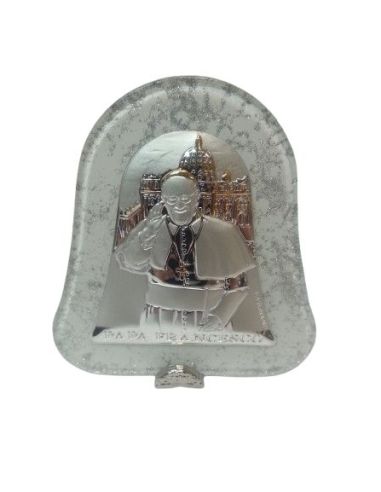 Repie Campana 7,5X8,5Cm Murano Blanco Plata Papa Francisco