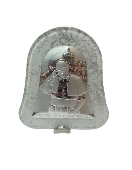 Repie Campana 7,5X8,5Cm Murano Blanco Plata Papa Francisco