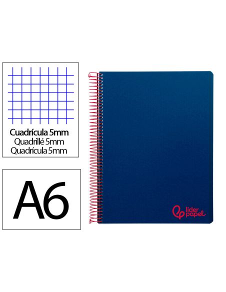 Cuaderno Espiral Liderpapel A6 Micro Wonder Tapa Plastico 120H 90 Gr Cuadro 5Mm 4 Bandas Color Azul Marino