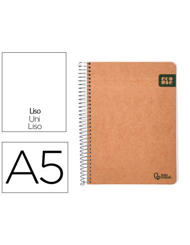 Cuaderno Espiral Liderpapel Din A5 Ecouse Tapa Cartulina Kraft Contracolada 120H Papel 100% Reciclado 80Gr Liso