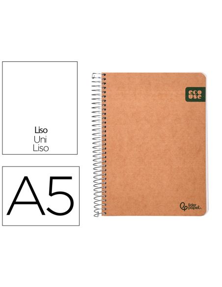 Cuaderno Espiral Liderpapel Din A5 Ecouse Tapa Cartulina Kraft Contracolada 120H Papel 100% Reciclado 80Gr Liso