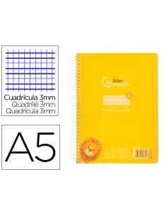 Cuaderno Espiral Liderpapel A5 Pautaguia Tapa Plastico 80H 90Gr Cuadro Pautado 3 Mm Con Margen Color Amarillo
