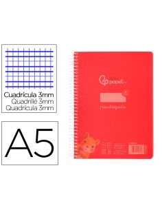 Cuaderno Espiral Liderpapel A5 Pautaguia Tapa Plastico 80H 90Gr Cuadro Pautado 3 Mm Con Margen Color Rojo