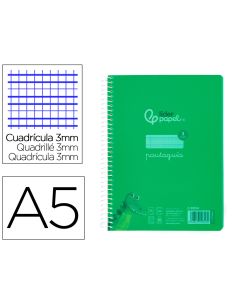Cuaderno Espiral Liderpapel A5 Pautaguia Tapa Plastico 80H 90Gr Cuadro Pautado 3 Mm Con Margen Color Verde