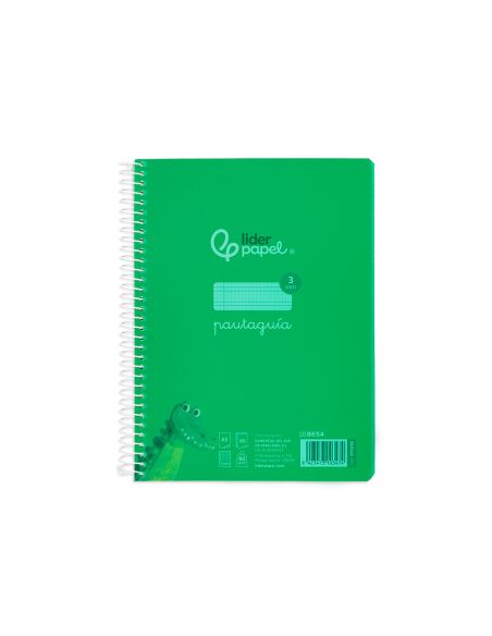Cuaderno Espiral Liderpapel A5 Pautaguia Tapa Plastico 80H 90Gr Cuadro Pautado 3 Mm Con Margen Color Verde