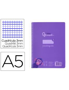 Cuaderno Espiral Liderpapel A5 Pautaguia Tapa Plastico 80H 90Gr Cuadro Pautado 3 Mm Con Margen Color Lila