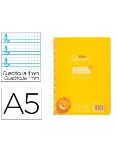 Cuaderno Espiral Liderpapel A5 Pautaguia Tapa Plastico 80H 90Gr Cuadro Pautado 4Mm Con Margen Color Amarillo