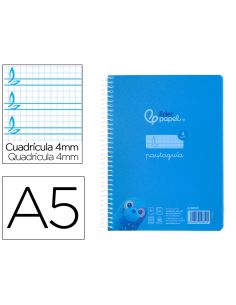 Cuaderno Espiral Liderpapel A5 Pautaguia Tapa Plastico 80H 90Gr Cuadro Pautado 4Mm Con Margen Color Azul