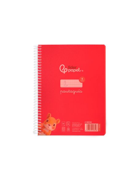 Cuaderno Espiral Liderpapel A5 Pautaguia Tapa Plastico 80H 90Gr Cuadro Pautado 4Mm Con Margen Color Rojo