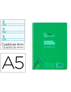 Cuaderno Espiral Liderpapel A5 Pautaguia Tapa Plastico 80H 90Gr Cuadro Pautado 4Mm Con Margen Color Verde