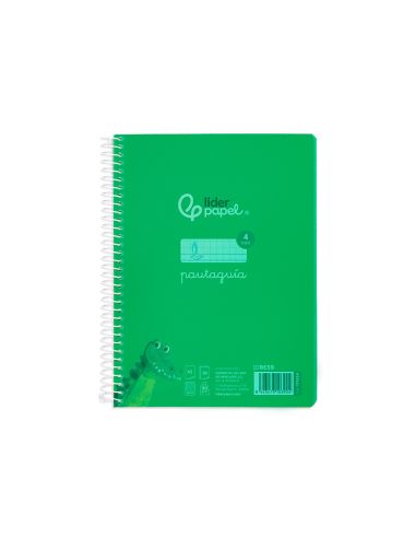 Cuaderno Espiral Liderpapel A5 Pautaguia Tapa Plastico 80H 90Gr Cuadro Pautado 4Mm Con Margen Color Verde