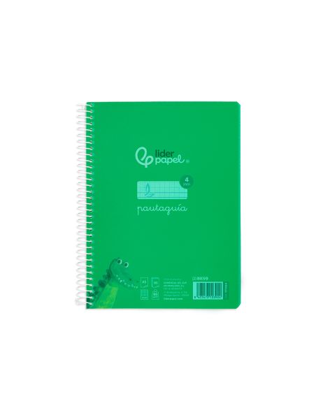 Cuaderno Espiral Liderpapel A5 Pautaguia Tapa Plastico 80H 90Gr Cuadro Pautado 4Mm Con Margen Color Verde
