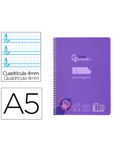 Cuaderno Espiral Liderpapel A5 Pautaguia Tapa Plastico 80H 90Gr Cuadro Pautado 4 Mm Con Margen Color Lila