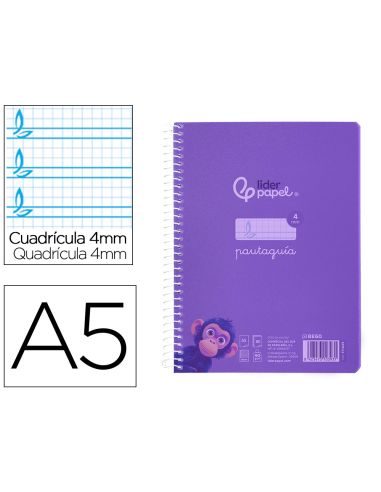 Cuaderno Espiral Liderpapel A5 Pautaguia Tapa Plastico 80H 90Gr Cuadro Pautado 4 Mm Con Margen Color Lila