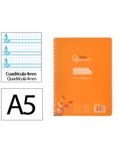 Cuaderno Espiral Liderpapel A5 Pautaguia Tapa Plastico 80H 90Gr Cuadro Pautado 4Mm Color Naranja
