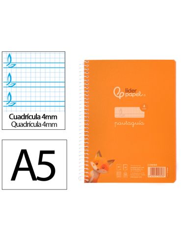 Cuaderno Espiral Liderpapel A5 Pautaguia Tapa Plastico 80H 90Gr Cuadro Pautado 4Mm Color Naranja