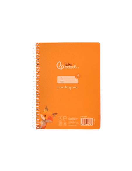 Cuaderno Espiral Liderpapel A5 Pautaguia Tapa Plastico 80H 90Gr Cuadro Pautado 4Mm Color Naranja