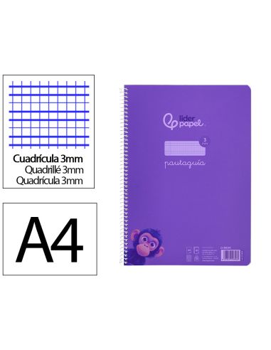 Cuaderno Espiral Liderpapel A4 Pautaguia Tapa Plastico 80H 90Gr Cuadro Pautado 3 Mm Con Margen Color Lila