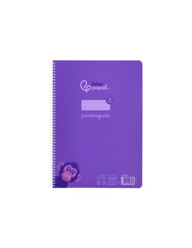 Cuaderno Espiral Liderpapel A4 Pautaguia Tapa Plastico 80H 90Gr Cuadro Pautado 3 Mm Con Margen Color Lila