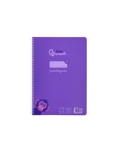 Cuaderno Espiral Liderpapel A4 Pautaguia Tapa Plastico 80H 90Gr Cuadro Pautado 3 Mm Con Margen Color Lila