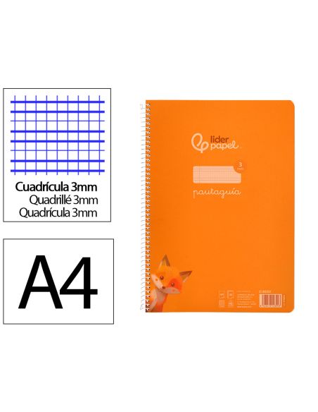 Cuaderno Espiral Liderpapel A4 Pautaguia Tapa Plastico 80H 90Gr Cuadro Pautado 3Mm Con Margen Color Naranja