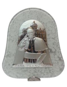 Repie Campana 11X12Cm Murano Blanco Plata Papa Francisco