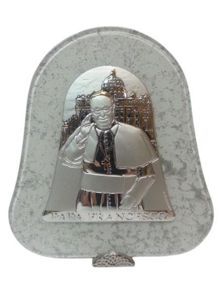 Repie Campana 11X12Cm Murano Blanco Plata Papa Francisco
