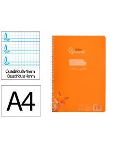 Cuaderno Espiral Liderpapel A4 Pautaguia Tapa Plastico 80H 90Gr Cuadro Pautado 4Mm Con Margen Color Naranja