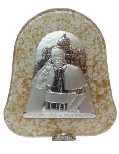 Repie Campana 11X12Cm Murano Dorado Plata Papa Francisco