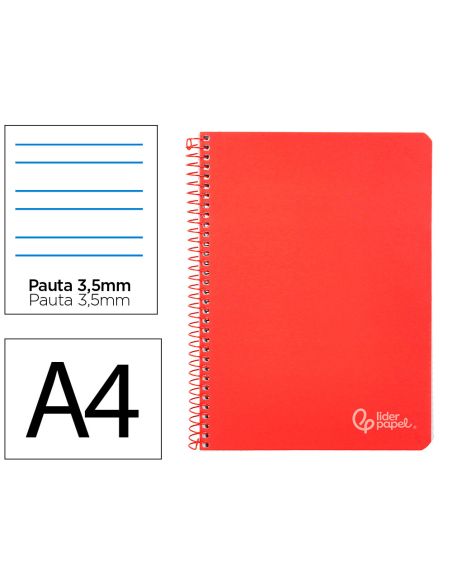 Cuaderno Espiral Liderpapel A4 Witty Tapa Dura 80H 90Gr Pauta 3,5Mm Con Margen Color Rojo