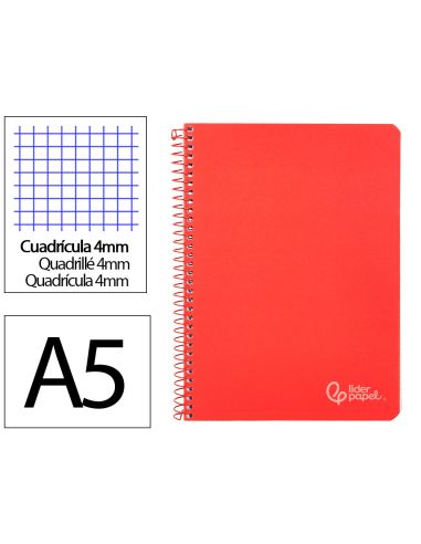 Cuaderno Espiral Liderpapel A5 Witty Tapa Dura 80H 90Gr Cuadro 4Mm Con Margen Color Rojo