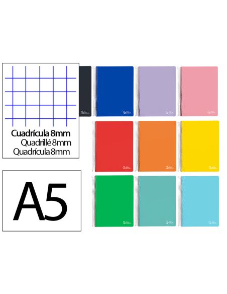 Cuaderno Espiral Liderpapel A5 Witty Tapa Dura 80H 90Gr Cuadro 8Mm Con Margen Colores Surtidos