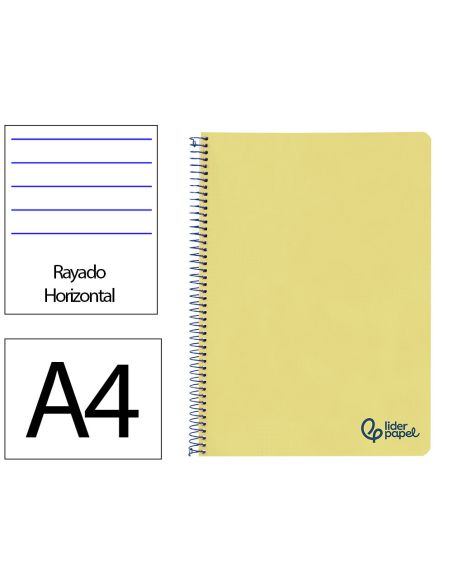 Cuaderno Espiral Liderpapel A4 Wonder Tapa Plastico 80H 90Gr Rayado Horizontal Con Margen Color Amarillo