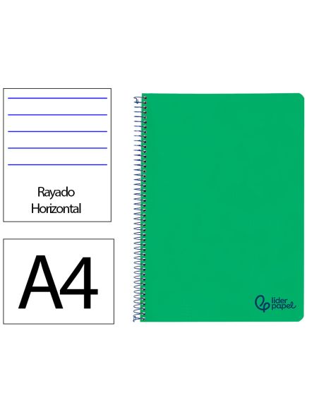 Cuaderno Espiral Liderpapel A4 Wonder Tapa Plastico 80H 90Gr Rayado Horizontal Con Margen Color Verde Oscuro