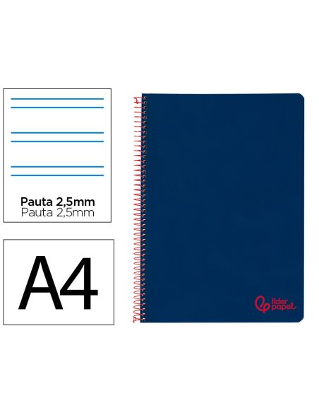 Cuaderno Espiral Liderpapel A4 Wonder Tapa Plastico 80H 90Gr Pauta Estrecha 2,5Mm Con Margen Color Azul Marino