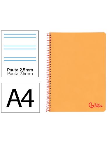Cuaderno Espiral Liderpapel A4 Wonder Tapa Plastico 80H 90Gr Pauta Estrecha 2,5Mm Con Margen Color Naranja